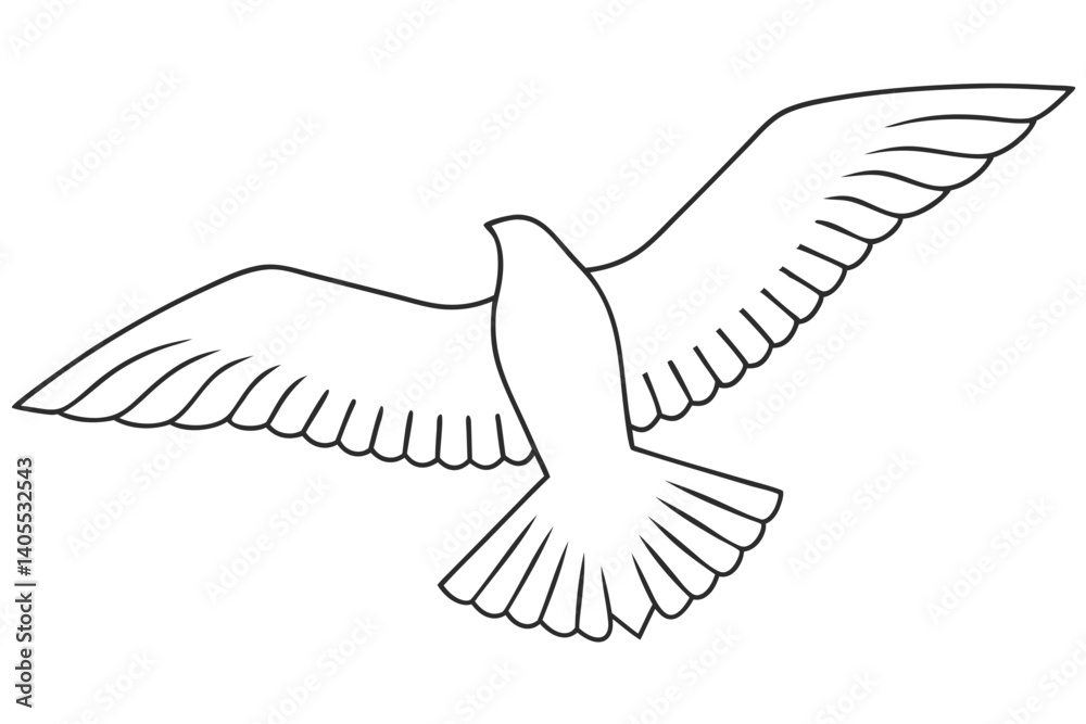 Minimalist Outline Of A Flying Dove Spreading Its Wings On White Background Minimalist Outline Of A Flying Dove Spreading Its Wings On White Background