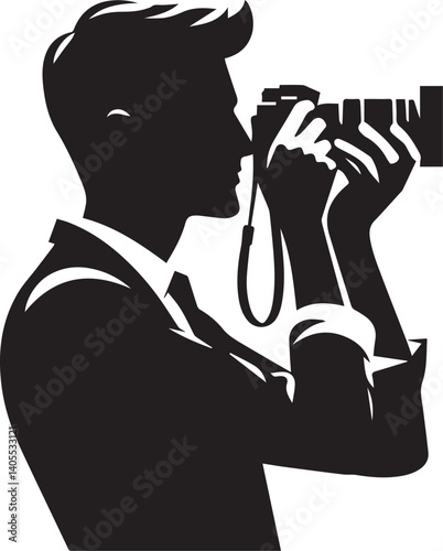 Silhouette of a Male Photographer with DSLR Camera in Action


