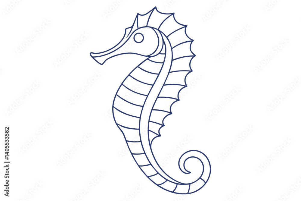 Fototapeta premium Elegant Seahorse Outline In Navy Blue On White Background Detailed Vector Illustration