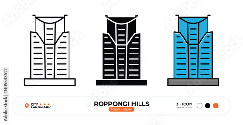 Roppongi Hills Line Icon. Tokyo, Japan, Landmark, Silhouette, Color Vector, Editable Stroke.