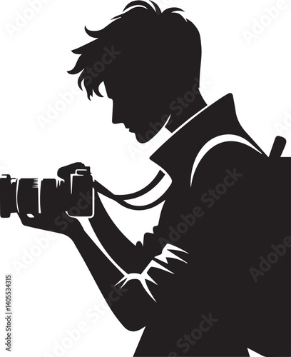 Silhouette of a Male Photographer with DSLR Camera in Action