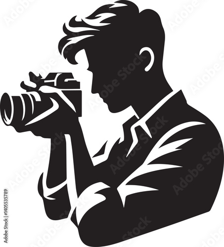 Silhouette of a Male Photographer with DSLR Camera in Action

