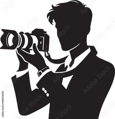 Silhouette of a Male Photographer with DSLR Camera in Action