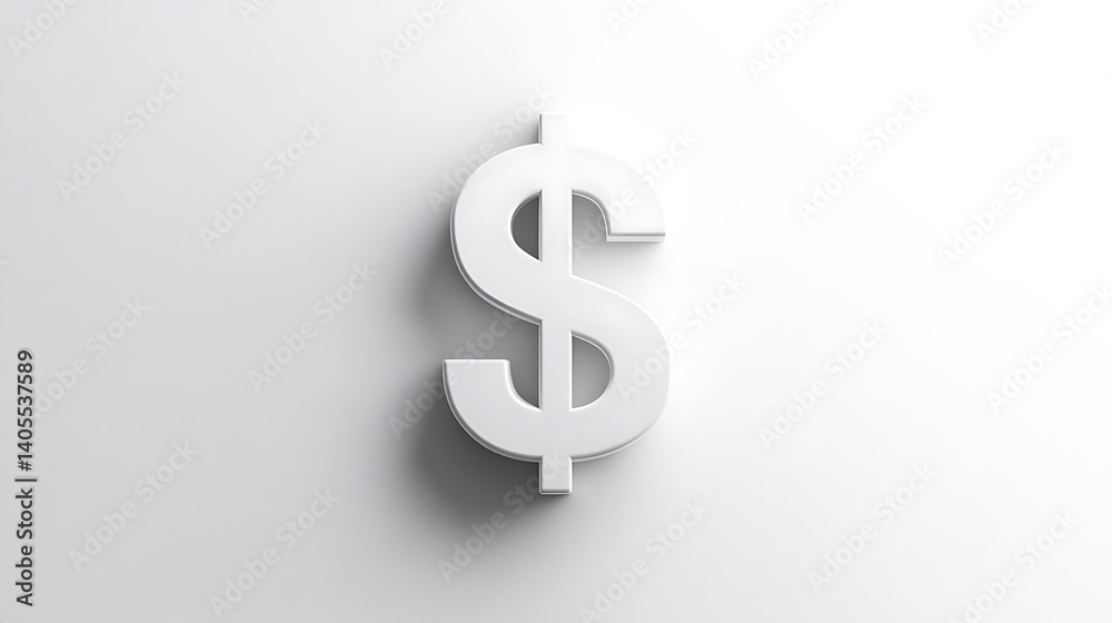 White Three Dimensional Dollar Sign on White Background White Three Dimensional Dollar Sign on White Background