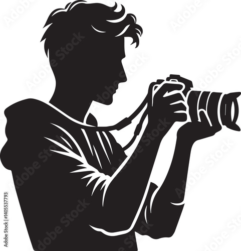 Silhouette of a Male Photographer with DSLR Camera in Action

