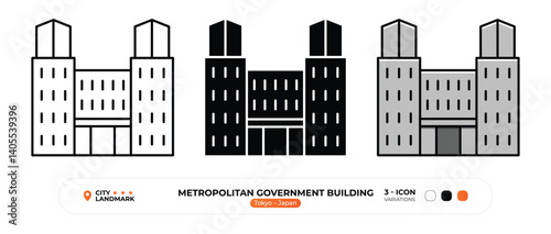 Metropolitan Government Building Line Icon. Tokyo, Japan, Landmark, Silhouette, Color Vector, Editable Stroke.