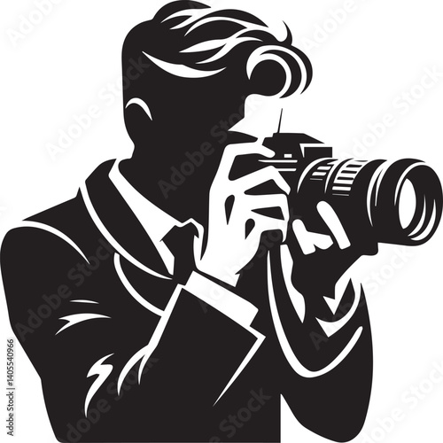 Silhouette of a Male Photographer with DSLR Camera in Action

