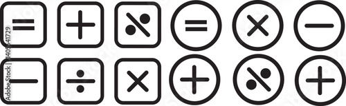 Plus, minus icon  set. Add  and Subtract Icons. Set of plus and minus symbols in circular and square shapes . math icon. Plus, minus, multiply, math icon. Plus, minus, multiply
