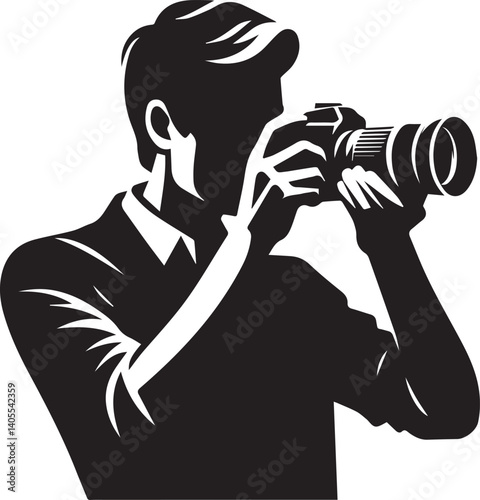 Silhouette of a Male Photographer with DSLR Camera in Action

