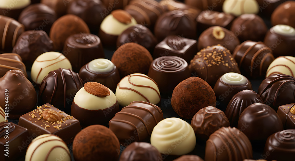 Luxurious Chocolate Assortment: A Tempting Array of Dark and White Truffles Luxurious Chocolate Assortment: A Tempting Array of Dark and White Truffles