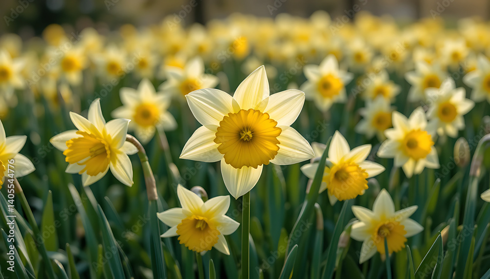 Fototapeta premium yellow daffodils in the garden HD and 4K image