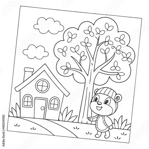 Whimsical House with Garden Scene Children Coloring Page