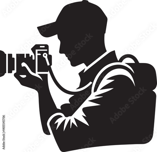 Silhouette of a Male Photographer with DSLR Camera in Action