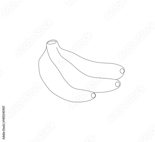Minimalistic image of three bananas, symbolizing fruit, snack or healthy food. Vector illustration. Editable strokes.