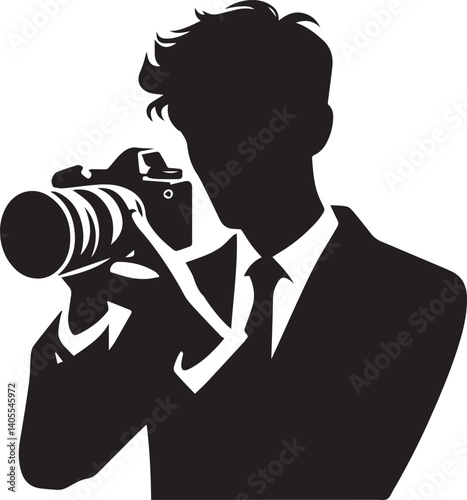 Silhouette of a Male Photographer with DSLR Camera in Action

