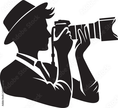 Silhouette of a Male Photographer with DSLR Camera in Action

