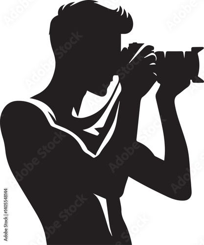 Silhouette of a Male Photographer with DSLR Camera in Action

