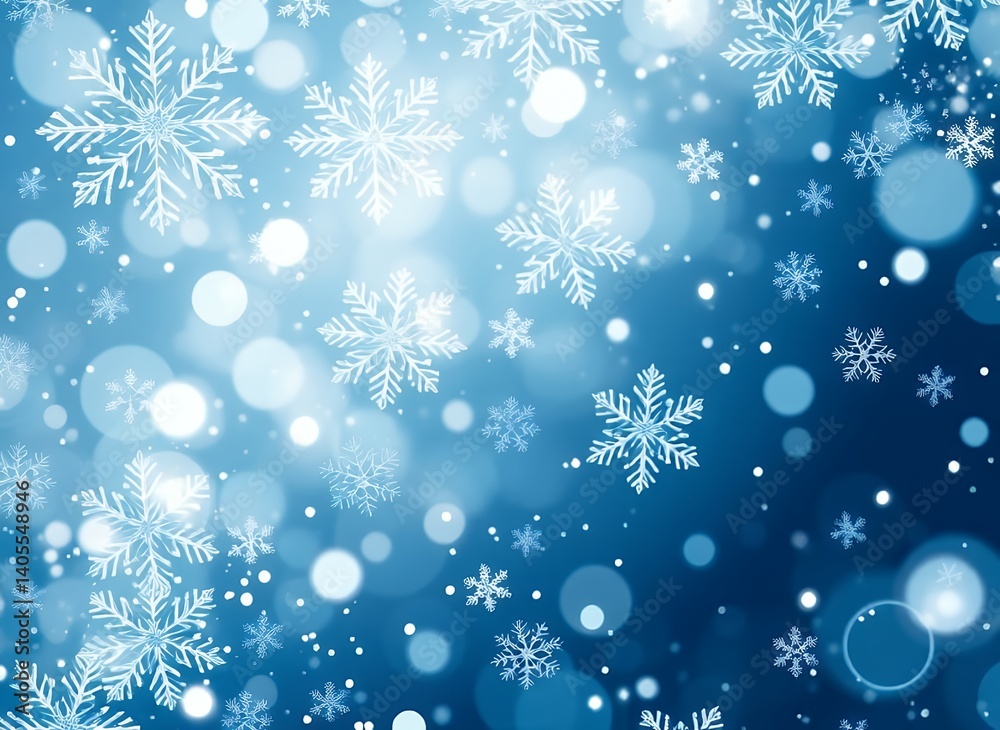 Snowflakes in a Blurred Snowstorm on a Dark Blue Background Snowflakes in a Blurred Snowstorm on a Dark Blue Background