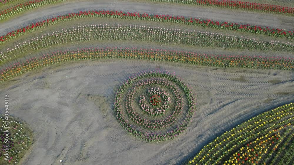 Tulipani dal drone a Vigone, torino Piemonte, Italia