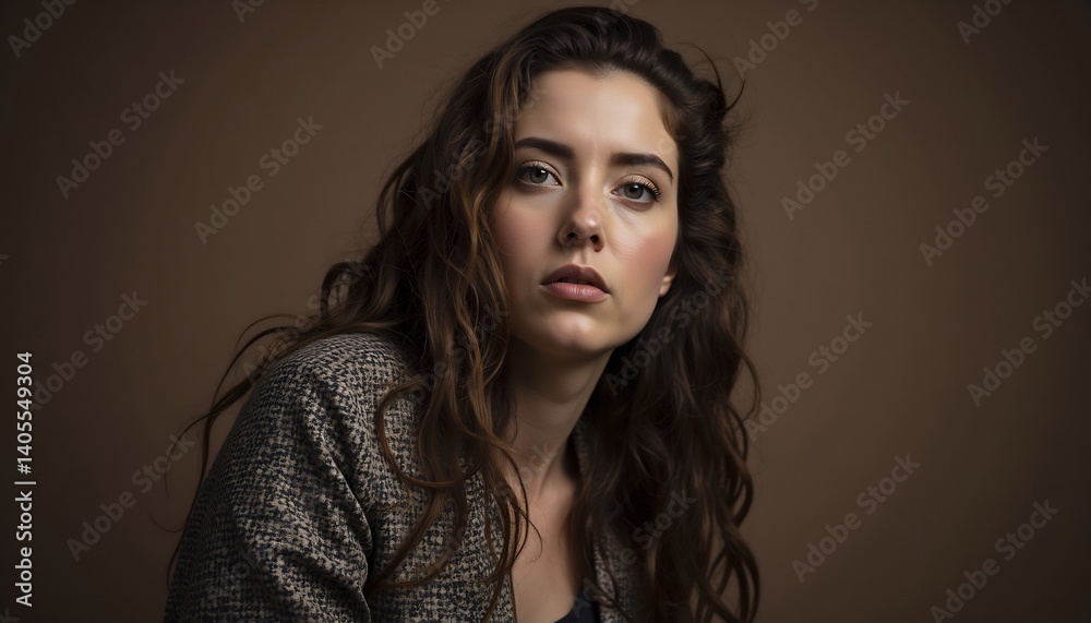 Intense Look: A captivating young woman with flowing hair and a gaze full of emotion. Her portrait captures the essence of both beauty and introspection. Intense Look: A captivating young woman with flowing hair and a gaze full of emotion. Her portrait captures the essence of both beauty and introspection.