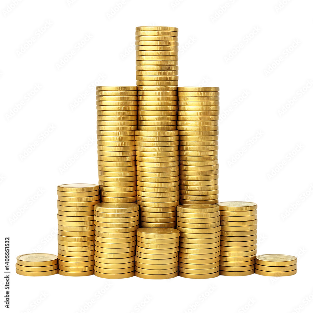Golden Coin Stacks Forming Pyramid Shape on Black Background Representing Finance Growth Golden Coin Stacks Forming Pyramid Shape on Black Background Representing Finance Growth