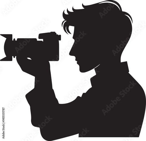 Silhouette of a Male Photographer with DSLR Camera in Action

