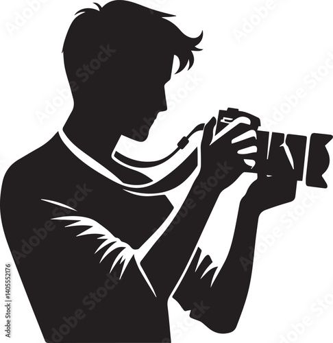 Silhouette of a Male Photographer with DSLR Camera in Action

