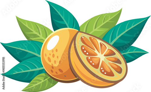 A vibrant vector art illustration of the beautiful bael fruit, showcasing its unique shape, texture, and natural tropical appeal.