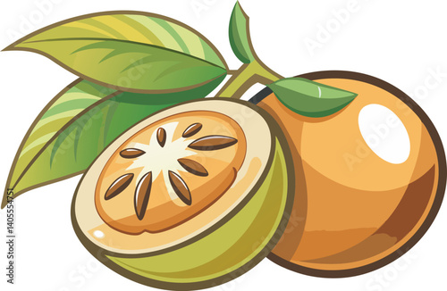 A vibrant vector art illustration of the beautiful bael fruit, showcasing its unique shape, texture, and natural tropical appeal.