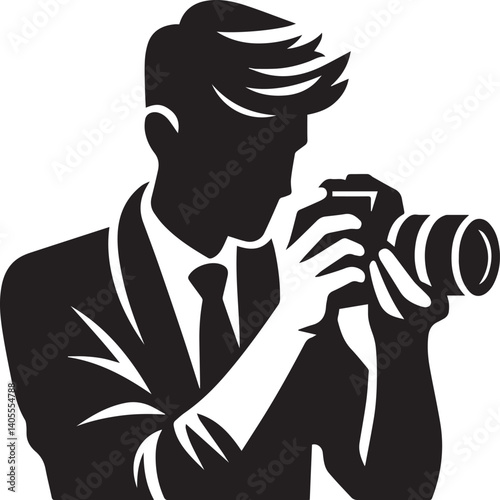 Silhouette of a Male Photographer with DSLR Camera in Action

