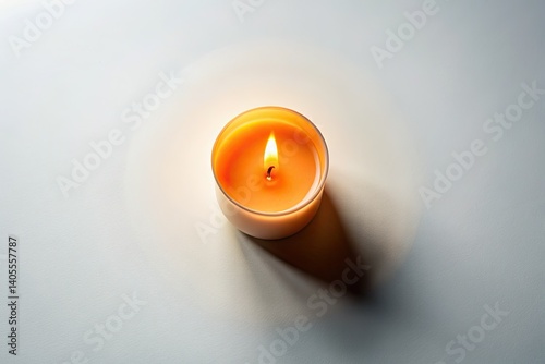 Aerial View Candle White Background, High-Angle Shot Burning Candle, White Background Photography, Overhead Candle Image,  Candlelight Studio Shot, Elegant Candle Still Life