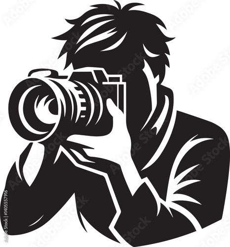 Silhouette of a Male Photographer with DSLR Camera in Action

