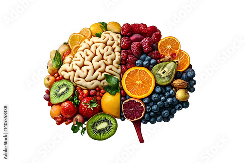Brain with fruits, concept of healthy living and eating healthy food photo