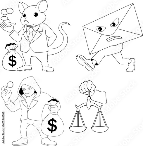 Cartoon Set of Corruption and Justice Concepts