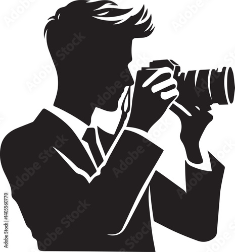 Silhouette of a Male Photographer with DSLR Camera in Action

