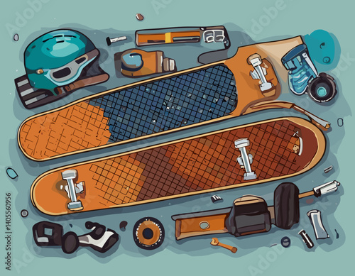 Skateboard and Accessories – Deck, Helmet, Pads, and Tools – Urban Vector Design