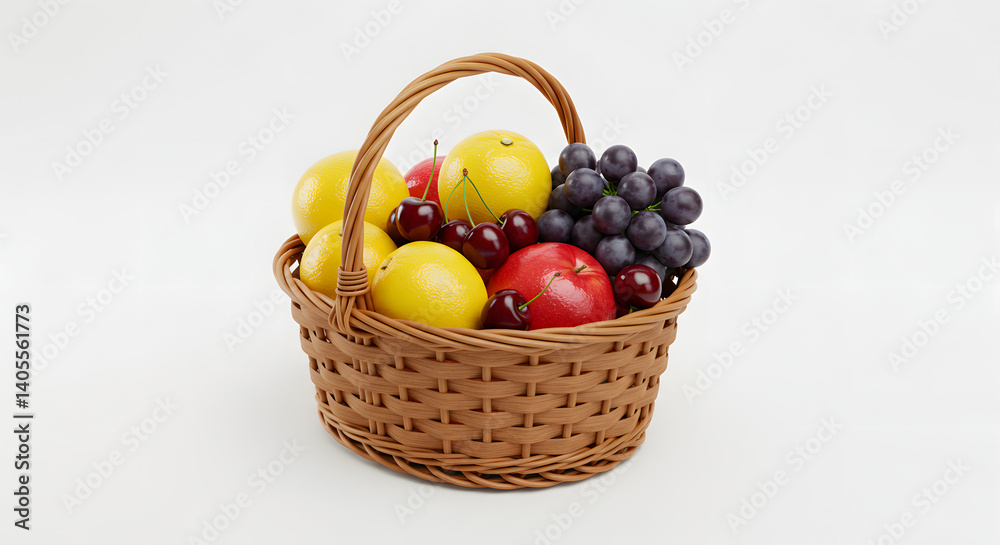 Wicker Basket Overflowing with Vibrant Fruit: A Still Life Wicker Basket Overflowing with Vibrant Fruit: A Still Life