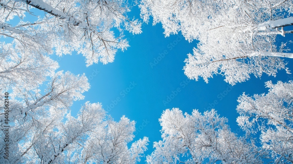Snowy Tree Canopy Under Bright Blue Sky in Winter Landscape Snowy Tree Canopy Under Bright Blue Sky in Winter Landscape