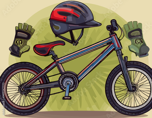 BMX Bike Gear – Bike, Gloves, Helmet, Pads – Extreme Sport Vector Style