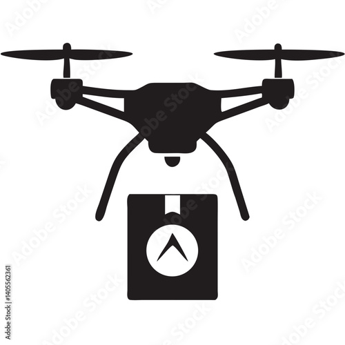 A drone swiftly delivers a package, symbolizing efficient modern logistics with a bold, black silhouette design.
