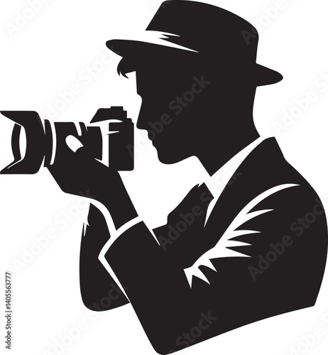 Silhouette of a Male Photographer with DSLR Camera in Action


