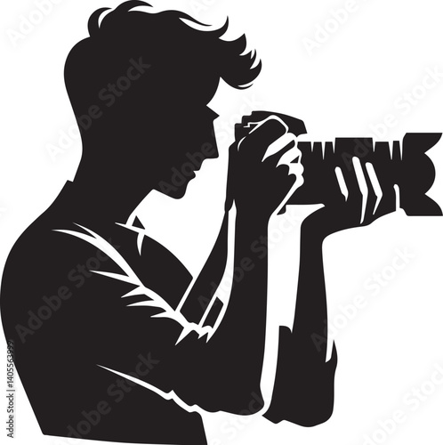 Silhouette of a Male Photographer with DSLR Camera in Action

