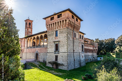Fototapeta Naklejka Na Ścianę i Meble -  Exterior of Bufalini Castle, built in 15th century, in the small town of San Giustino, province of Perugia, Umbria region, Italy