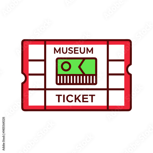 Museum Ticket Icon Design in Red and Green Colors  