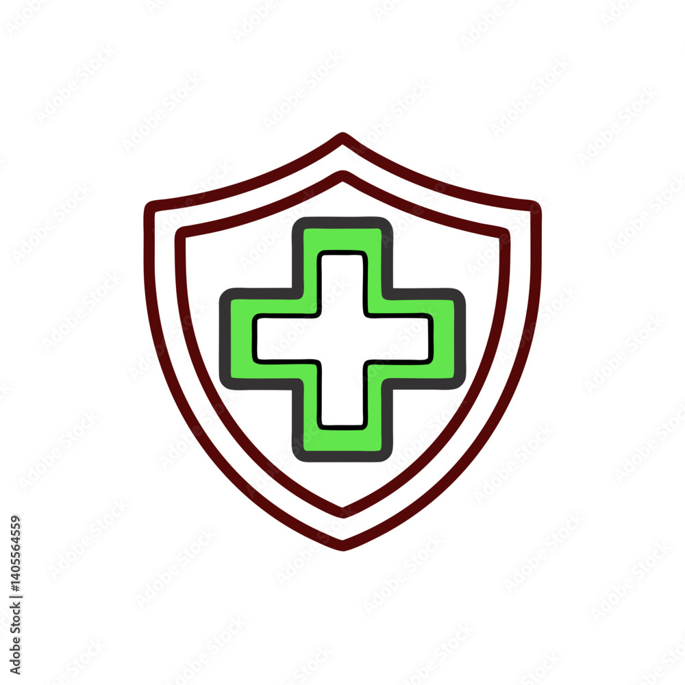 Medical Insurance Icon with Shield and Cross Symbol Medical Insurance Icon with Shield and Cross Symbol