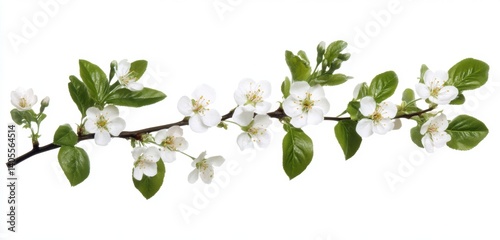 Wallpaper Mural Delicate White Blossom Branch with Fresh Green Leaves on White Background Torontodigital.ca