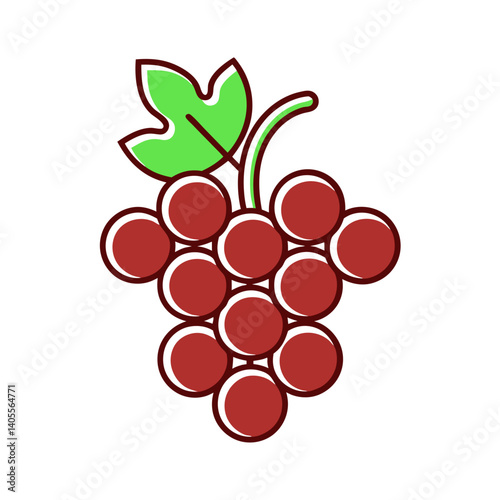 Red grapes illustration with green leaf 