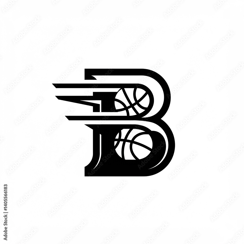 Letter B Design with Basketball and Speed Lines for Sports Theme Letter B Design with Basketball and Speed Lines for Sports Theme