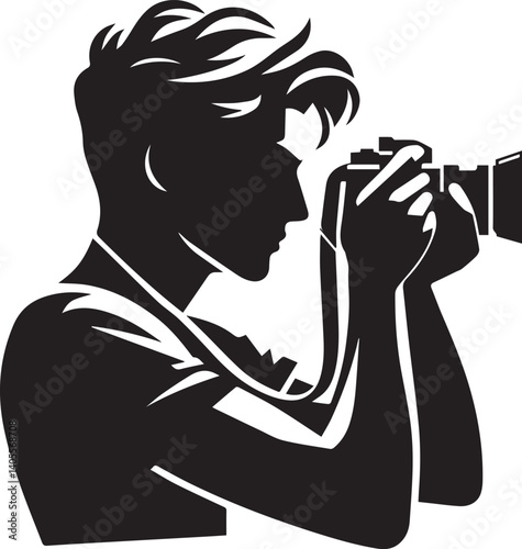 Silhouette of a Male Photographer with DSLR Camera in Action

