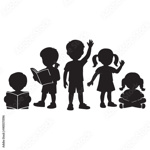 School days. Pictogram icon set. School children. Vector Black silhouettes. with white background